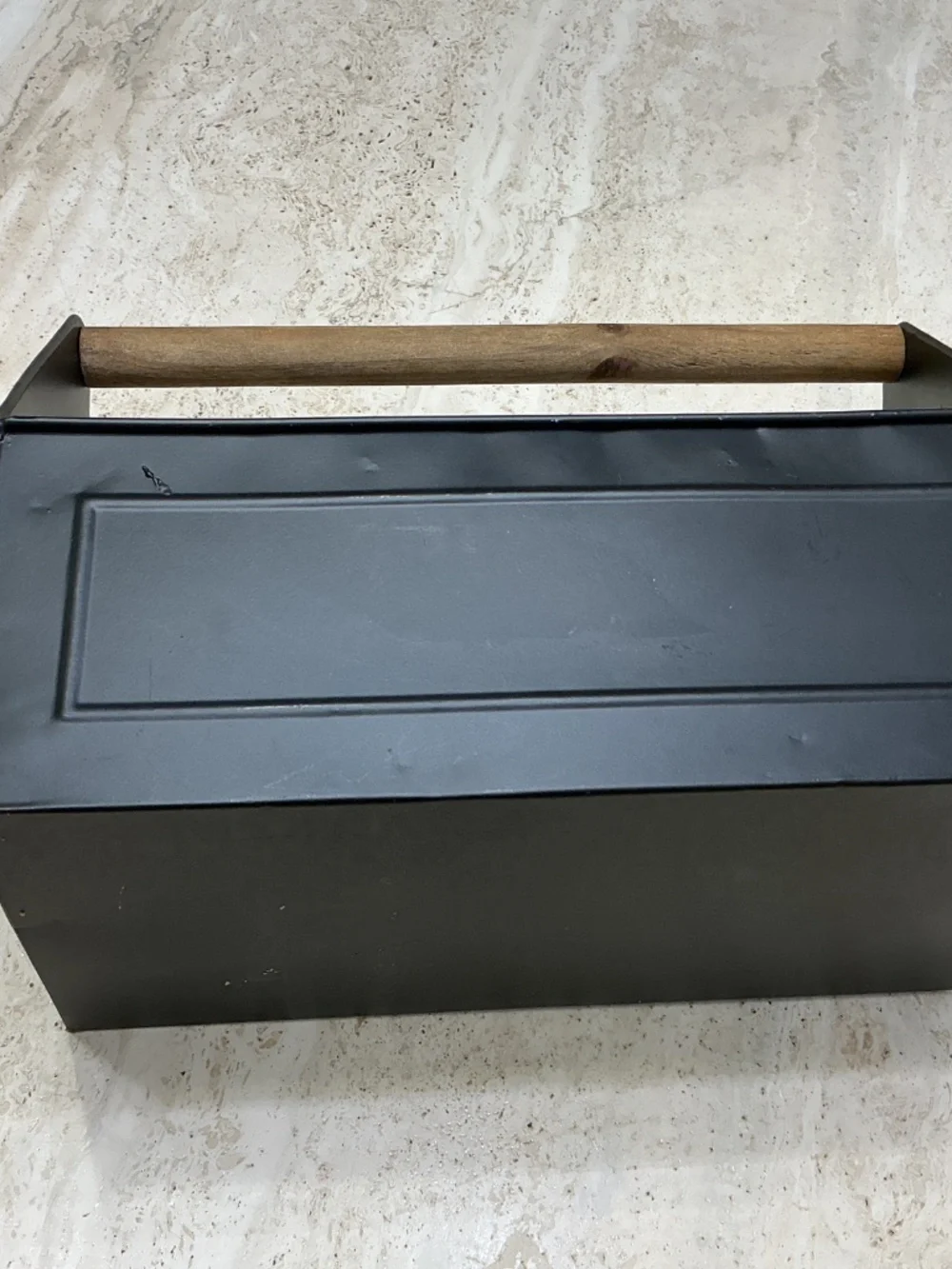 Black Metal Utility Storage Caddy With Wooden Cylinder Handle